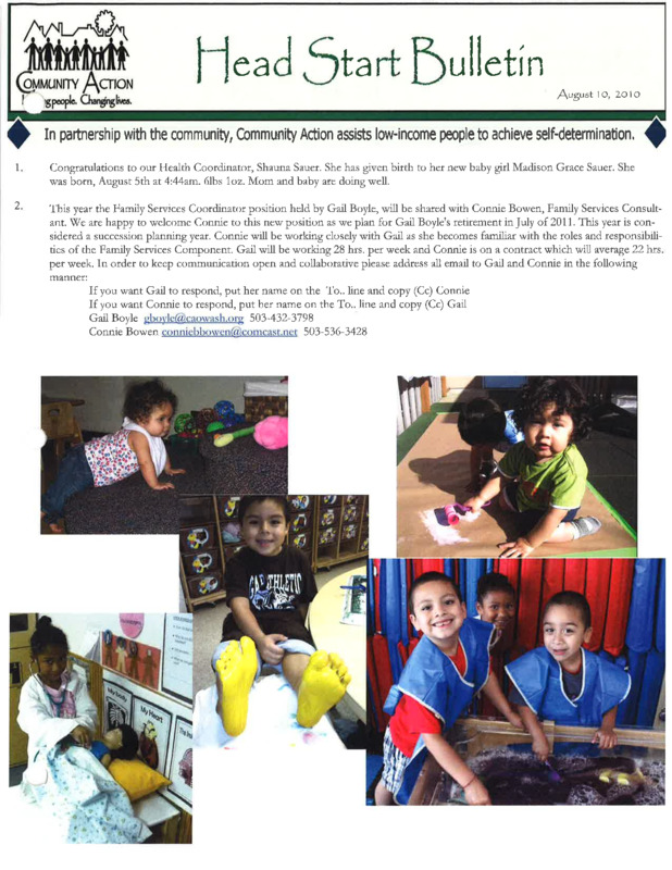 Head Start Bulletin issue: August 10, 2010